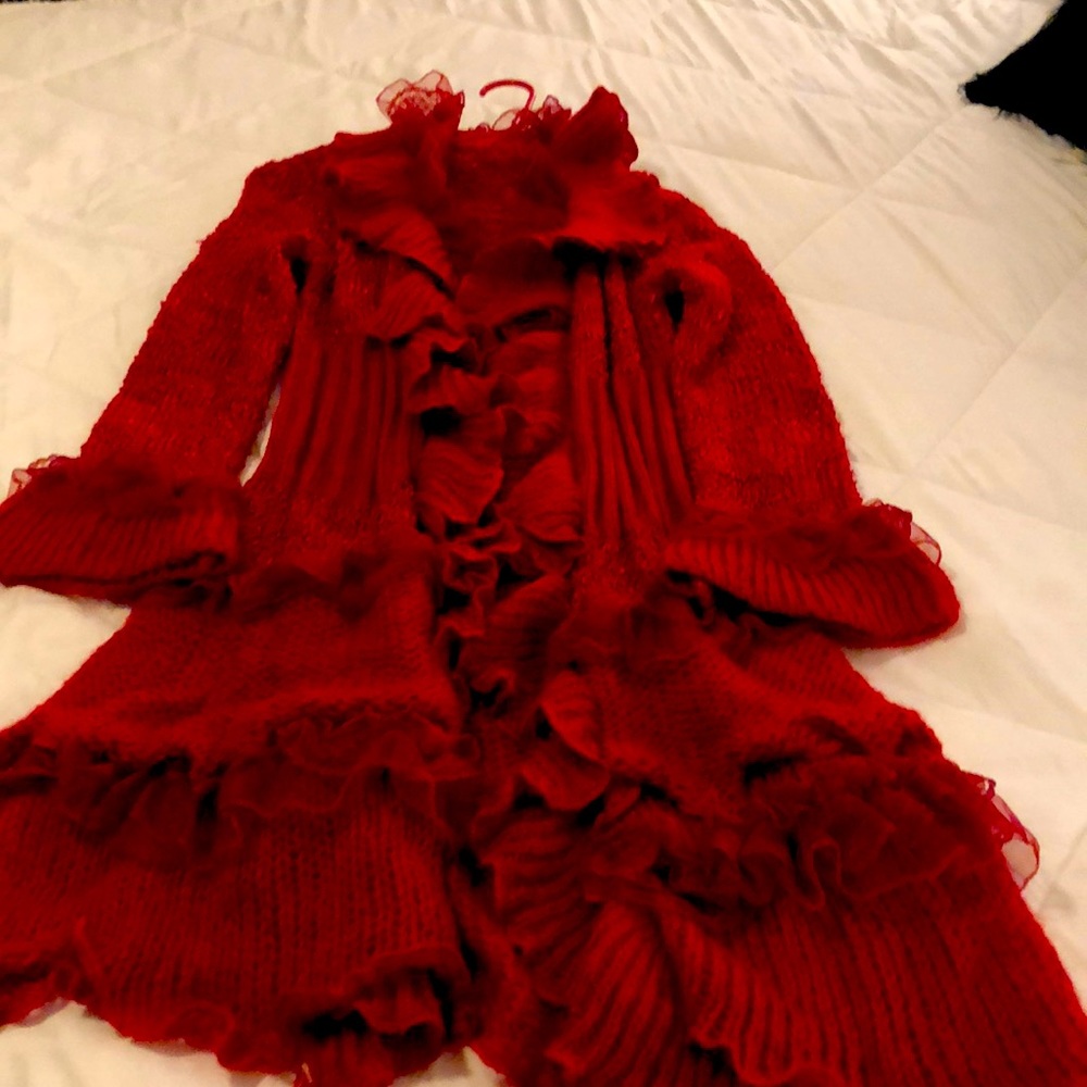 Women’s Red Garnet Ruffle Cardigan